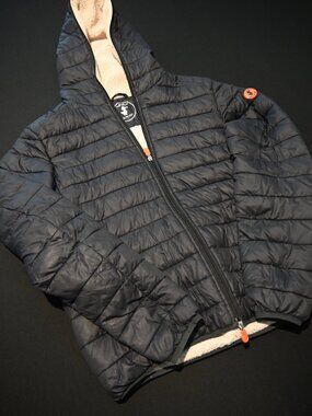 Save The Duck Women's Ultra Light Jacket Hooded puffer with Sherpa/Fleece lining